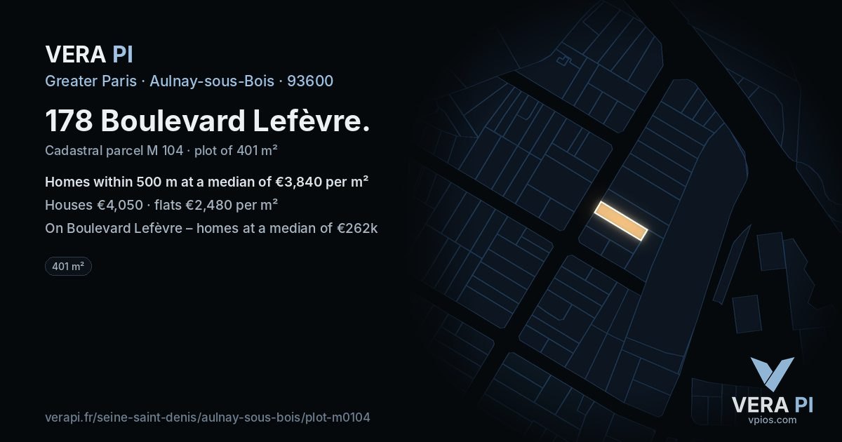 178 Boulevard Lefèvre, Aulnay-sous-Bois at night – the plot lit, the parcels around coloured by the prices near them