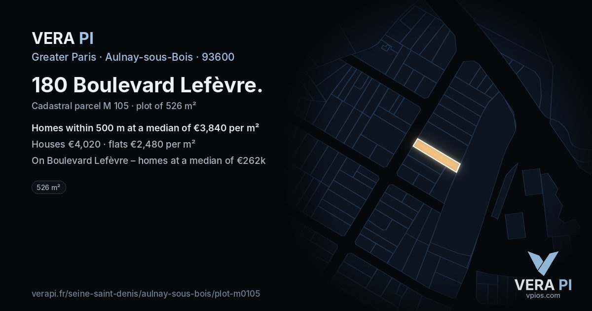 180 Boulevard Lefèvre, Aulnay-sous-Bois at night – the plot lit, the parcels around coloured by the prices near them