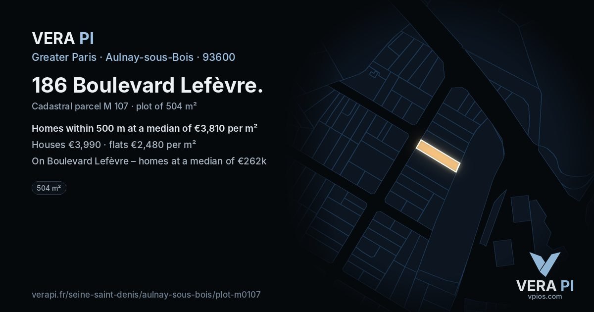 186 Boulevard Lefèvre, Aulnay-sous-Bois at night – the plot lit, the parcels around coloured by the prices near them