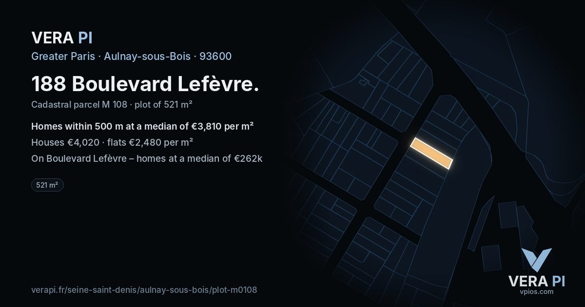 188 Boulevard Lefèvre, Aulnay-sous-Bois at night – the plot lit, the parcels around coloured by the prices near them