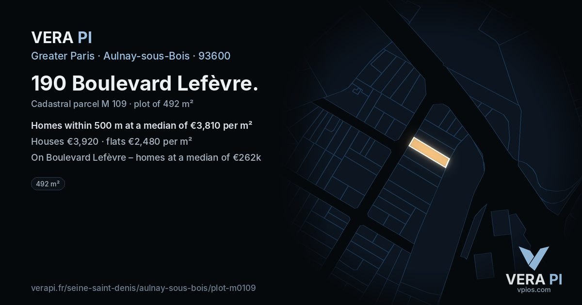 190 Boulevard Lefèvre, Aulnay-sous-Bois at night – the plot lit, the parcels around coloured by the prices near them