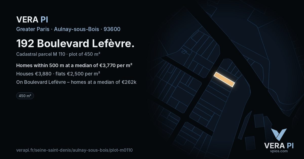 192 Boulevard Lefèvre, Aulnay-sous-Bois at night – the plot lit, the parcels around coloured by the prices near them