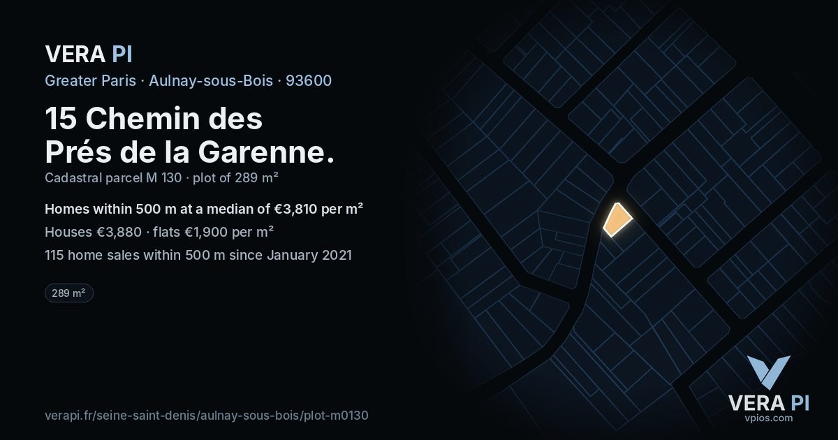 15 Chemin des Prés de la Garenne, Aulnay-sous-Bois at night – the plot lit, the parcels around coloured by the prices near them