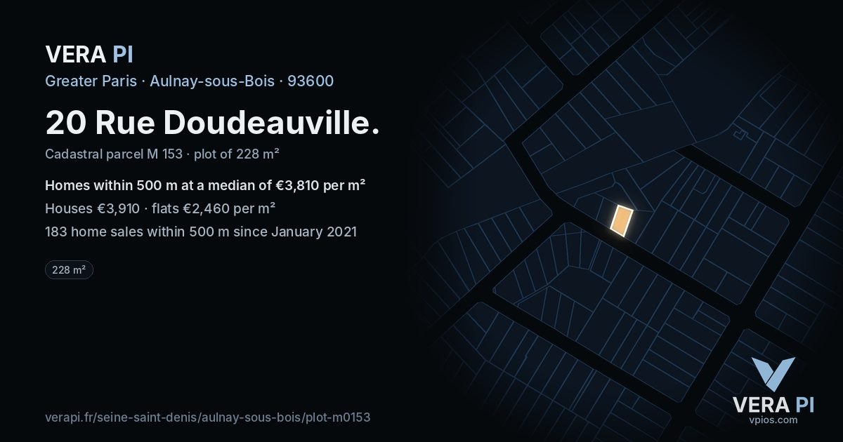 20 Rue Doudeauville, Aulnay-sous-Bois at night – the plot lit, the parcels around coloured by the prices near them