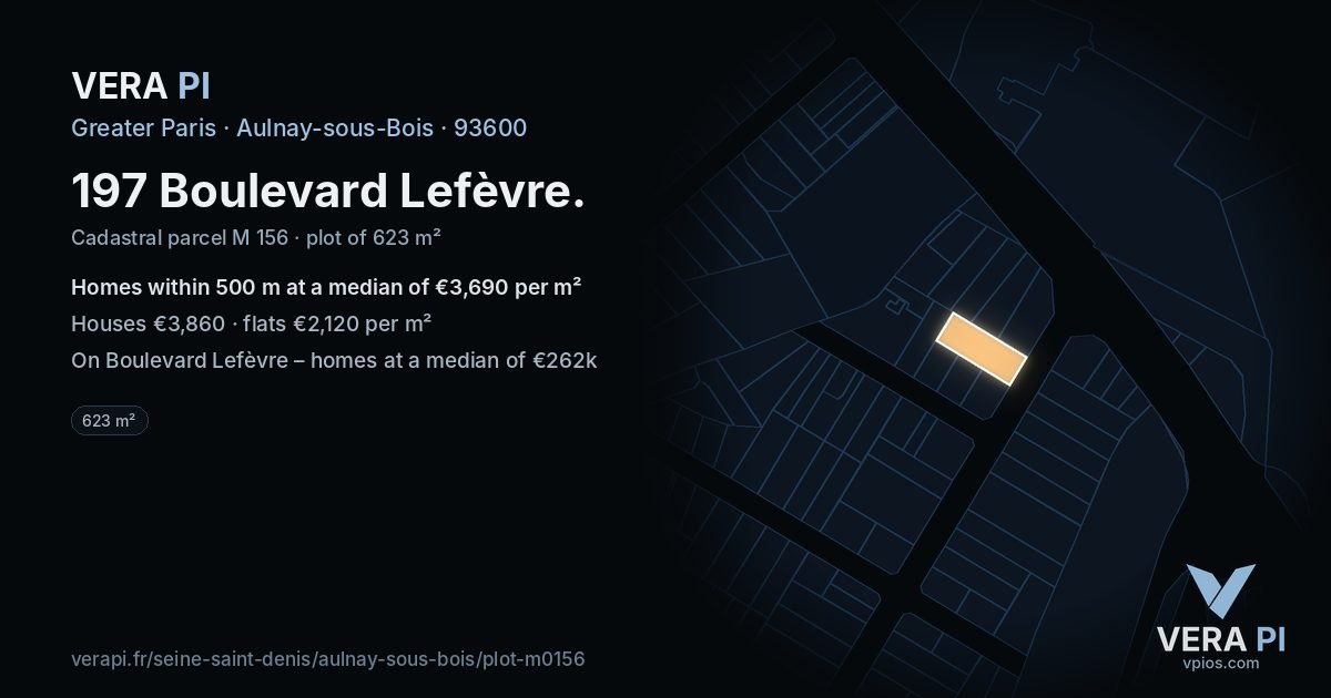 197 Boulevard Lefèvre, Aulnay-sous-Bois at night – the plot lit, the parcels around coloured by the prices near them