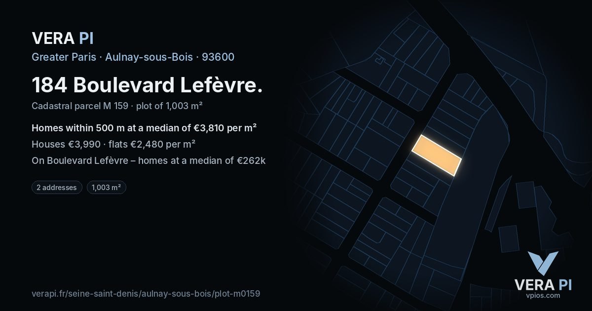 184 Boulevard Lefèvre, Aulnay-sous-Bois at night – the plot lit, the parcels around coloured by the prices near them