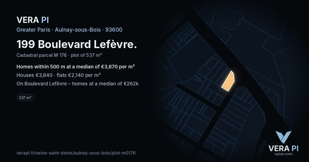 199 Boulevard Lefèvre, Aulnay-sous-Bois at night – the plot lit, the parcels around coloured by the prices near them