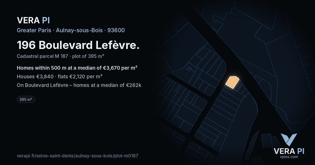 196 Boulevard Lefèvre, Aulnay-sous-Bois at night – the plot lit, the parcels around coloured by the prices near them