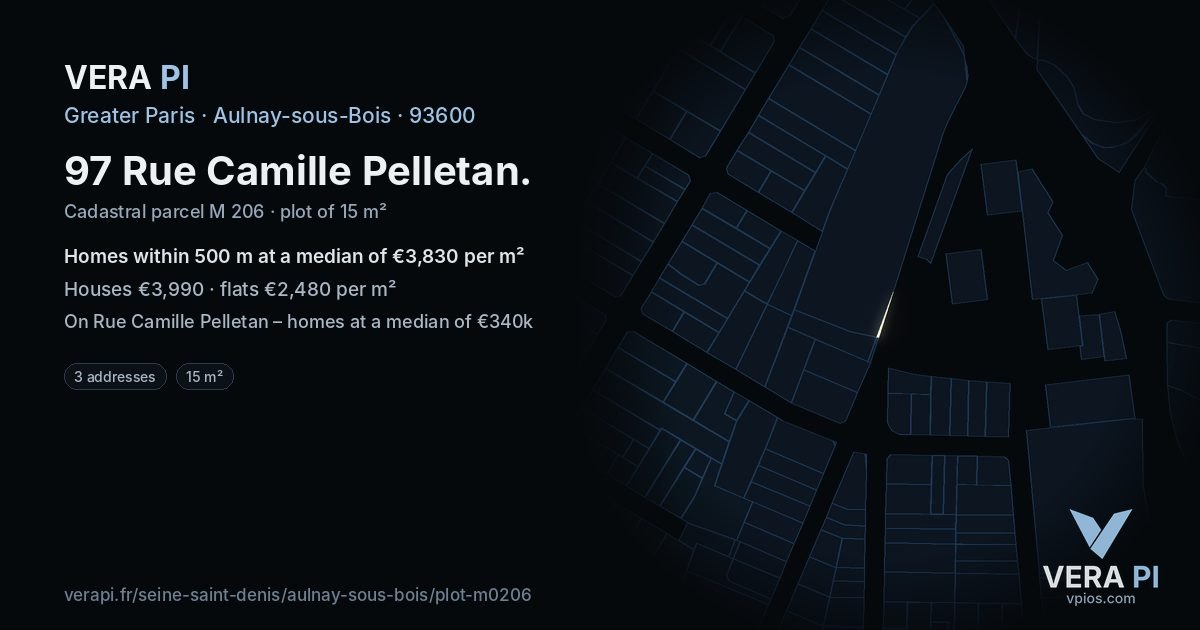 97 Rue Camille Pelletan, Aulnay-sous-Bois at night – the plot lit, the parcels around coloured by the prices near them
