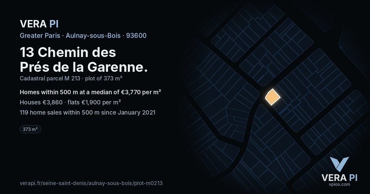 13 Chemin des Prés de la Garenne, Aulnay-sous-Bois at night – the plot lit, the parcels around coloured by the prices near them