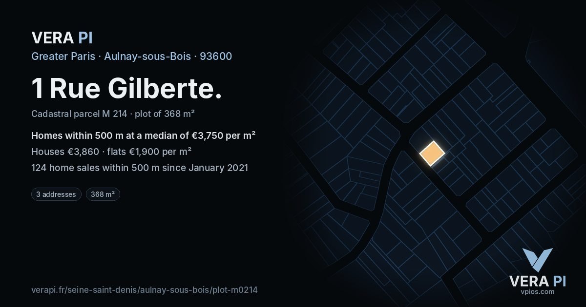 1 Rue Gilberte, Aulnay-sous-Bois at night – the plot lit, the parcels around coloured by the prices near them
