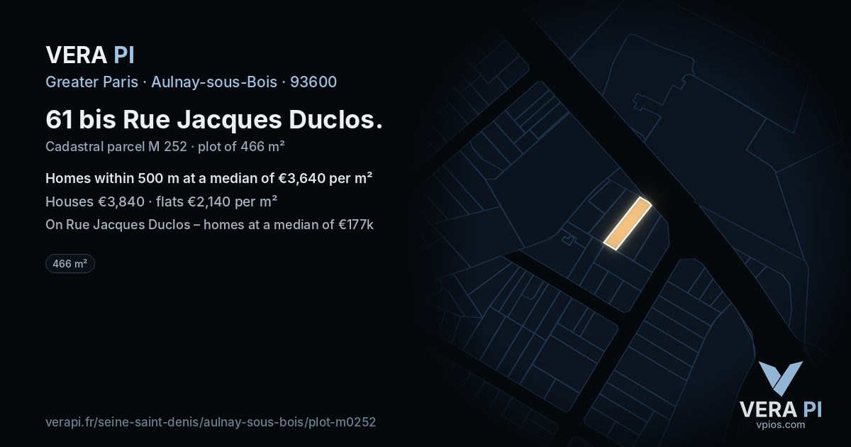 61 bis Rue Jacques Duclos, Aulnay-sous-Bois at night – the plot lit, the parcels around coloured by the prices near them