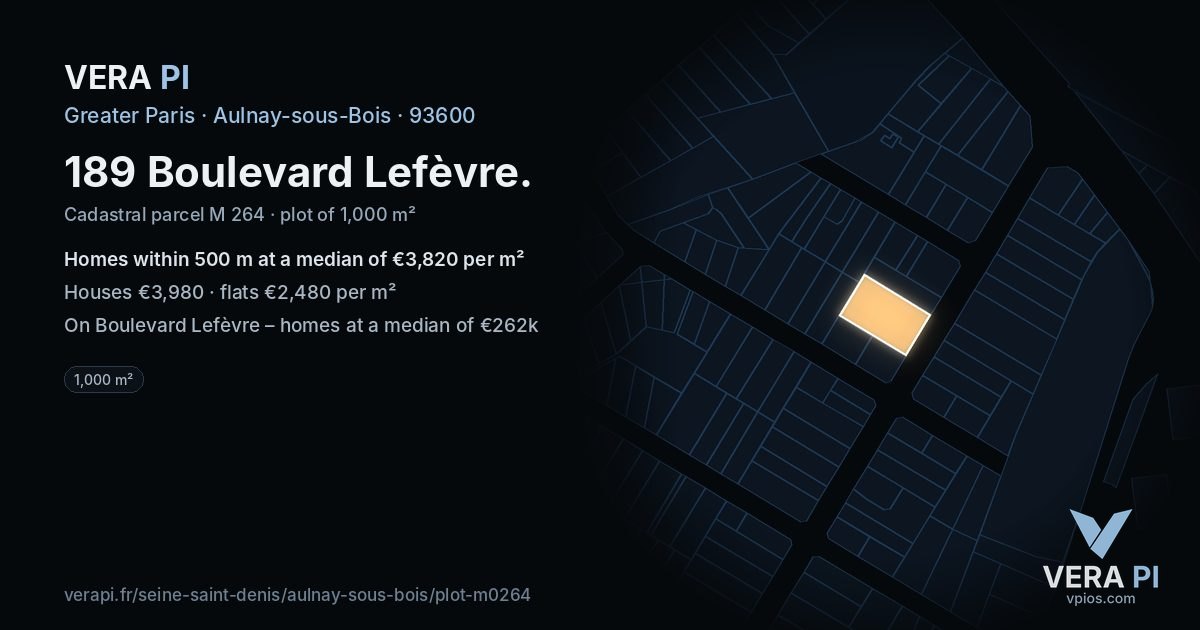 189 Boulevard Lefèvre, Aulnay-sous-Bois at night – the plot lit, the parcels around coloured by the prices near them