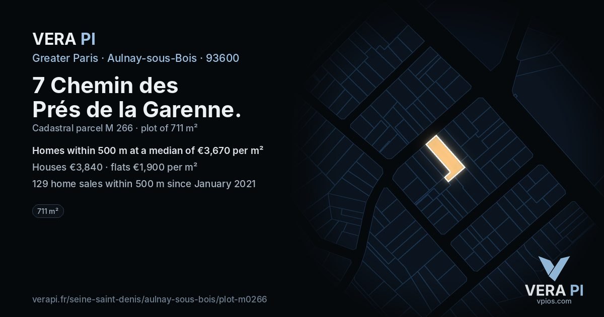 7 Chemin des Prés de la Garenne, Aulnay-sous-Bois at night – the plot lit, the parcels around coloured by the prices near them