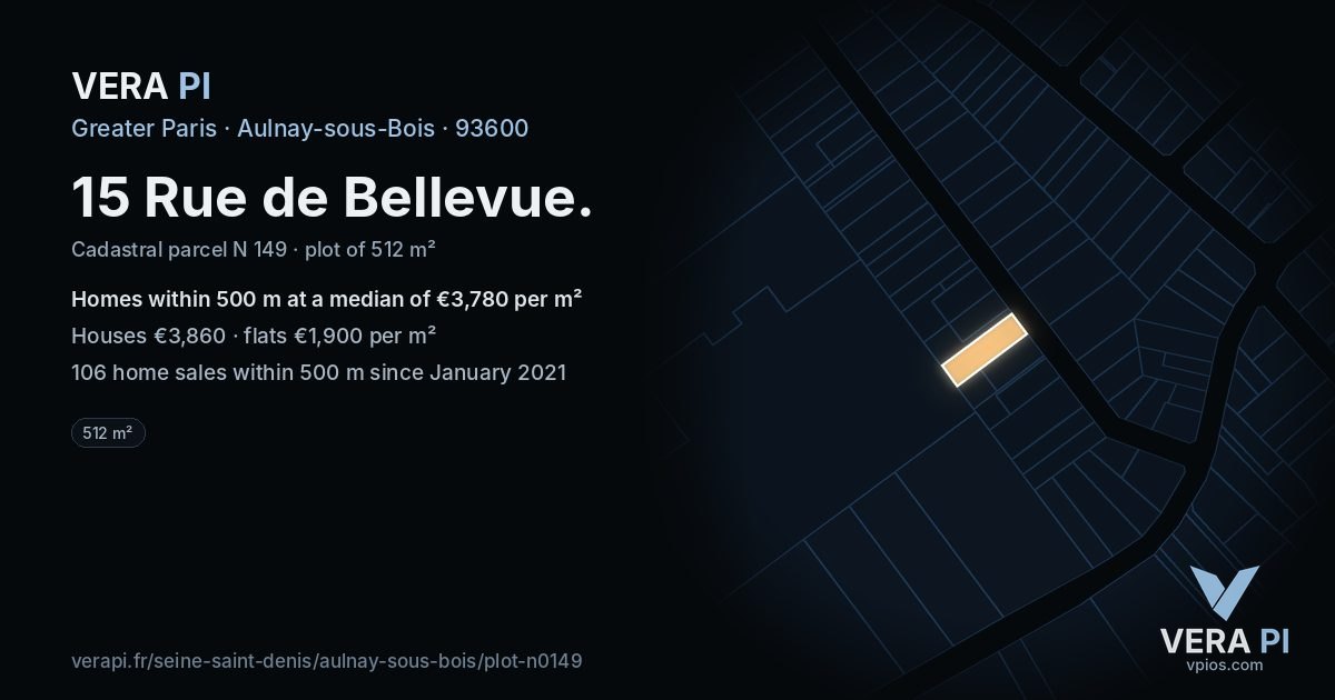 15 Rue de Bellevue, Aulnay-sous-Bois at night – the plot lit, the parcels around coloured by the prices near them