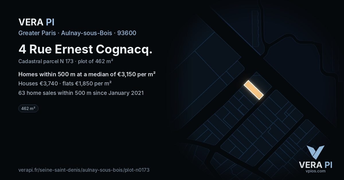 4 Rue Ernest Cognacq, Aulnay-sous-Bois at night – the plot lit, the parcels around coloured by the prices near them