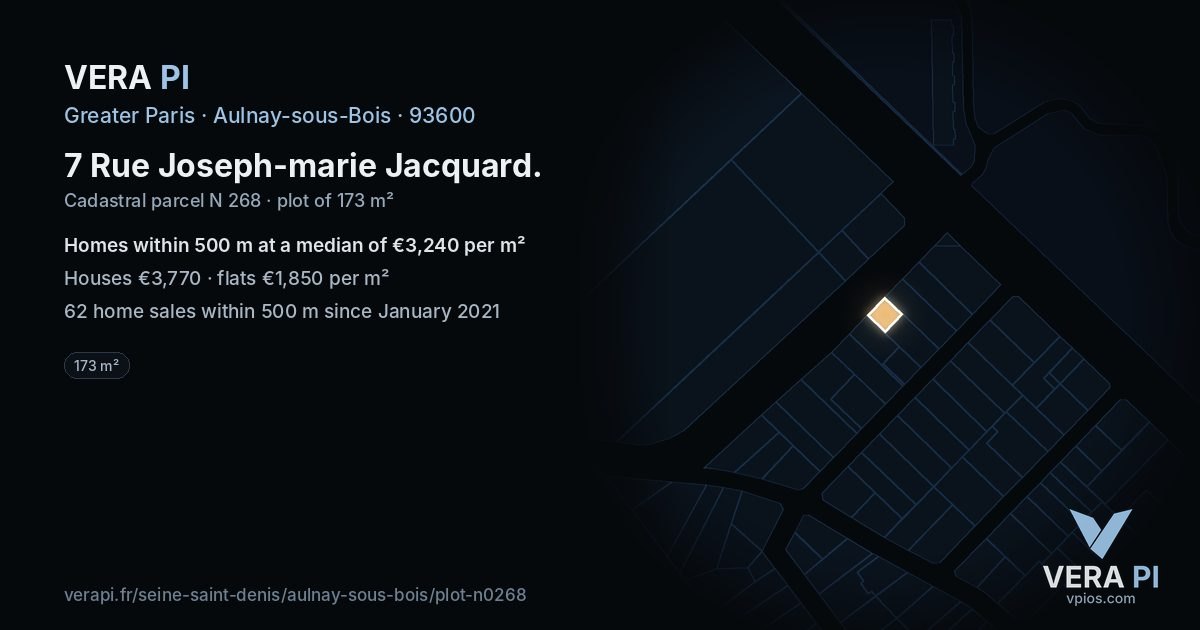 7 Rue Joseph-marie Jacquard, Aulnay-sous-Bois at night – the plot lit, the parcels around coloured by the prices near them