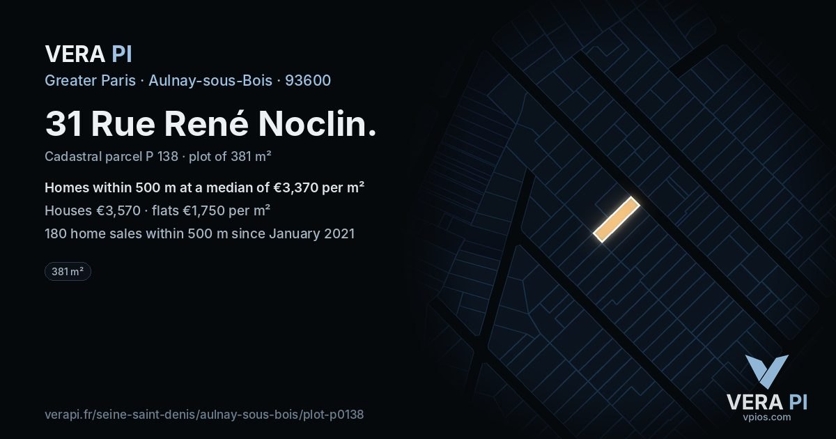 31 Rue René Noclin, Aulnay-sous-Bois at night – the plot lit, the parcels around coloured by the prices near them