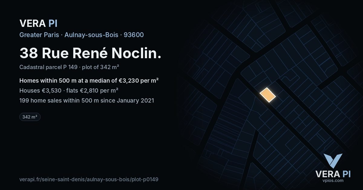 38 Rue René Noclin, Aulnay-sous-Bois at night – the plot lit, the parcels around coloured by the prices near them