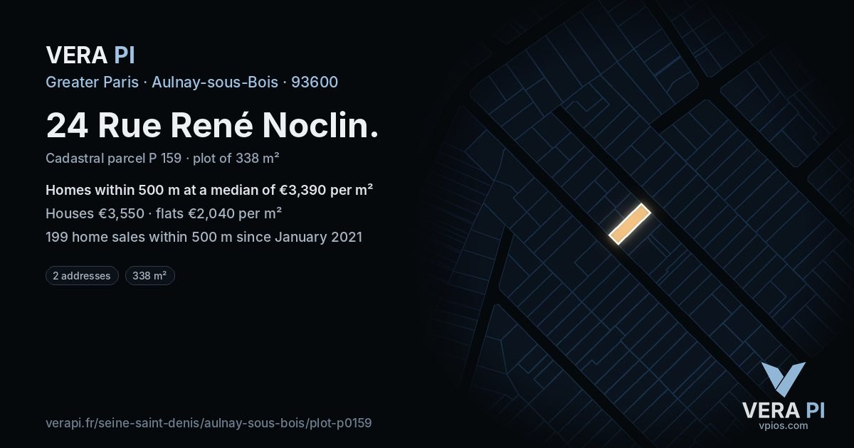 24 Rue René Noclin, Aulnay-sous-Bois at night – the plot lit, the parcels around coloured by the prices near them