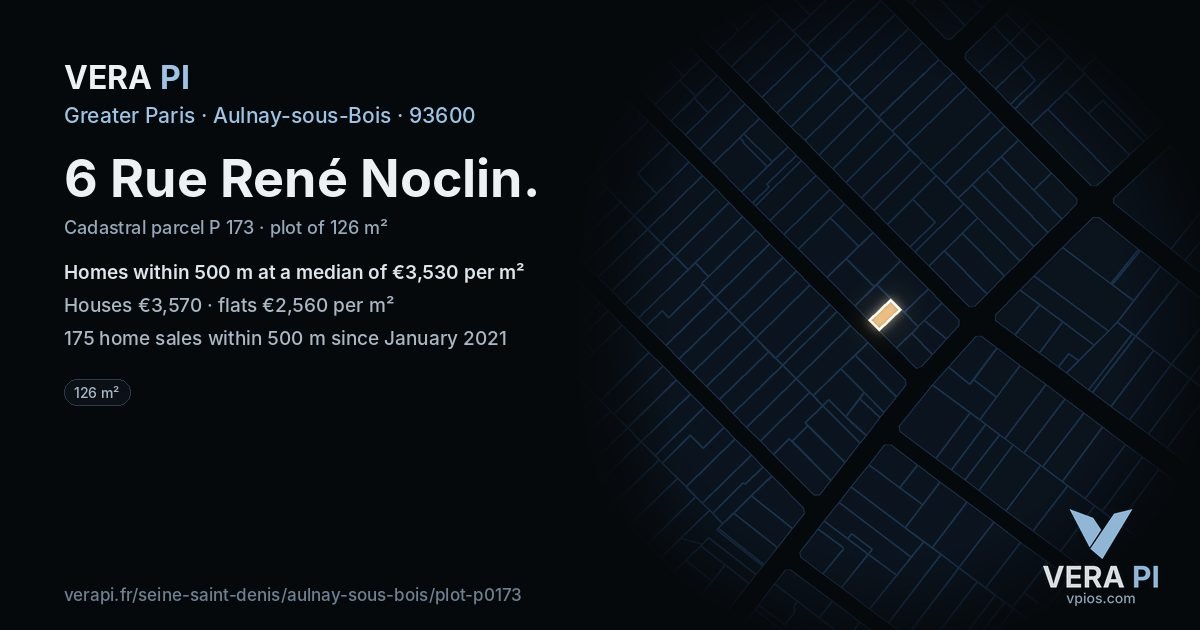 6 Rue René Noclin, Aulnay-sous-Bois at night – the plot lit, the parcels around coloured by the prices near them