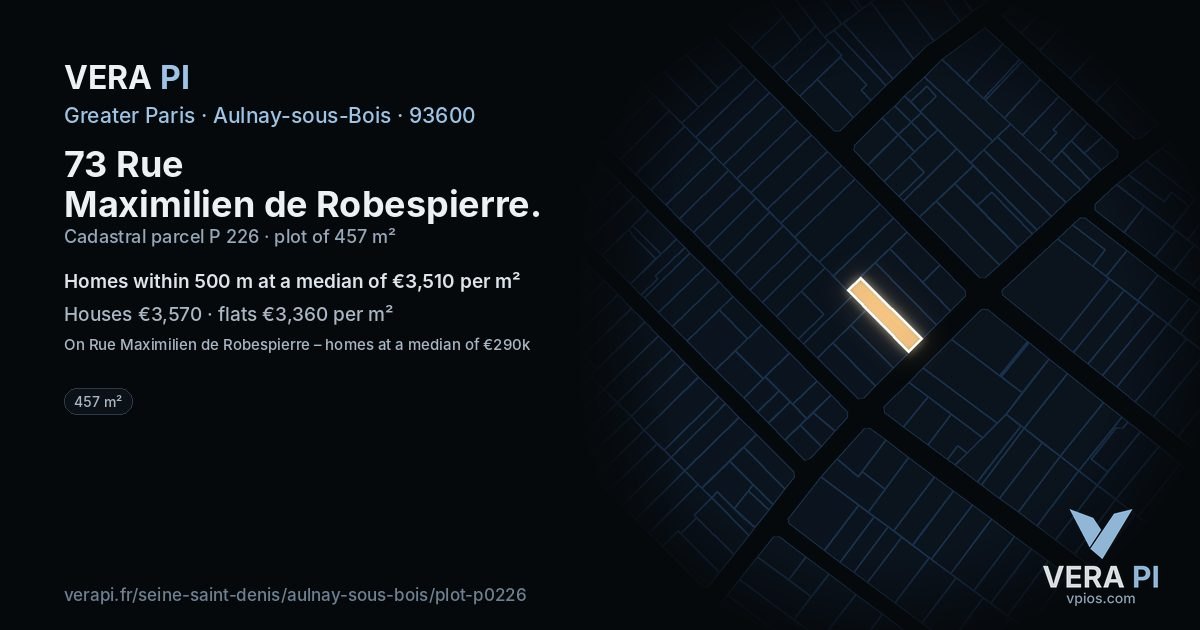 73 Rue Maximilien de Robespierre, Aulnay-sous-Bois at night – the plot lit, the parcels around coloured by the prices near them