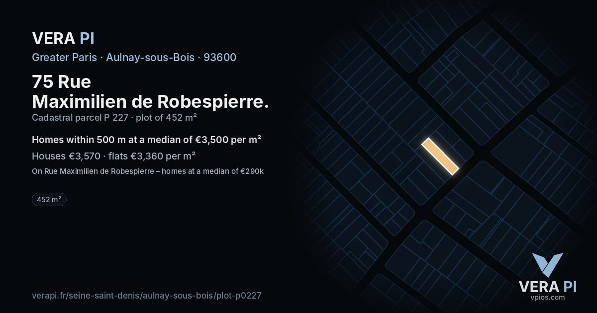 75 Rue Maximilien de Robespierre, Aulnay-sous-Bois at night – the plot lit, the parcels around coloured by the prices near them