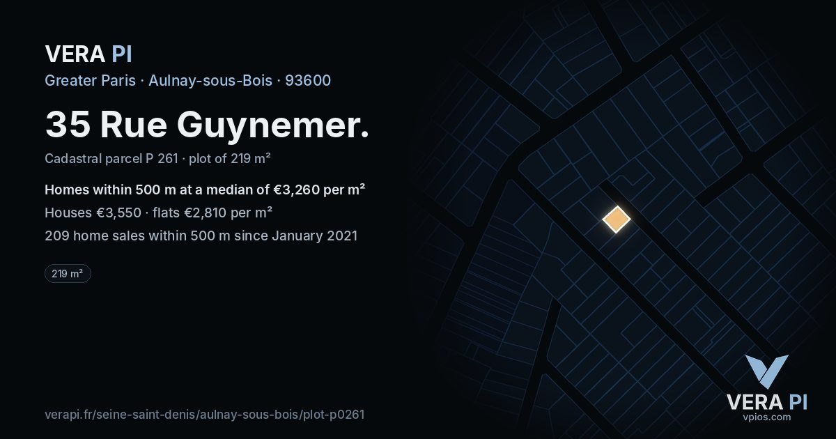 35 Rue Guynemer, Aulnay-sous-Bois at night – the plot lit, the parcels around coloured by the prices near them