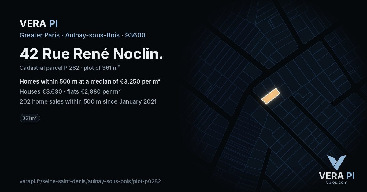 42 Rue René Noclin, Aulnay-sous-Bois at night – the plot lit, the parcels around coloured by the prices near them