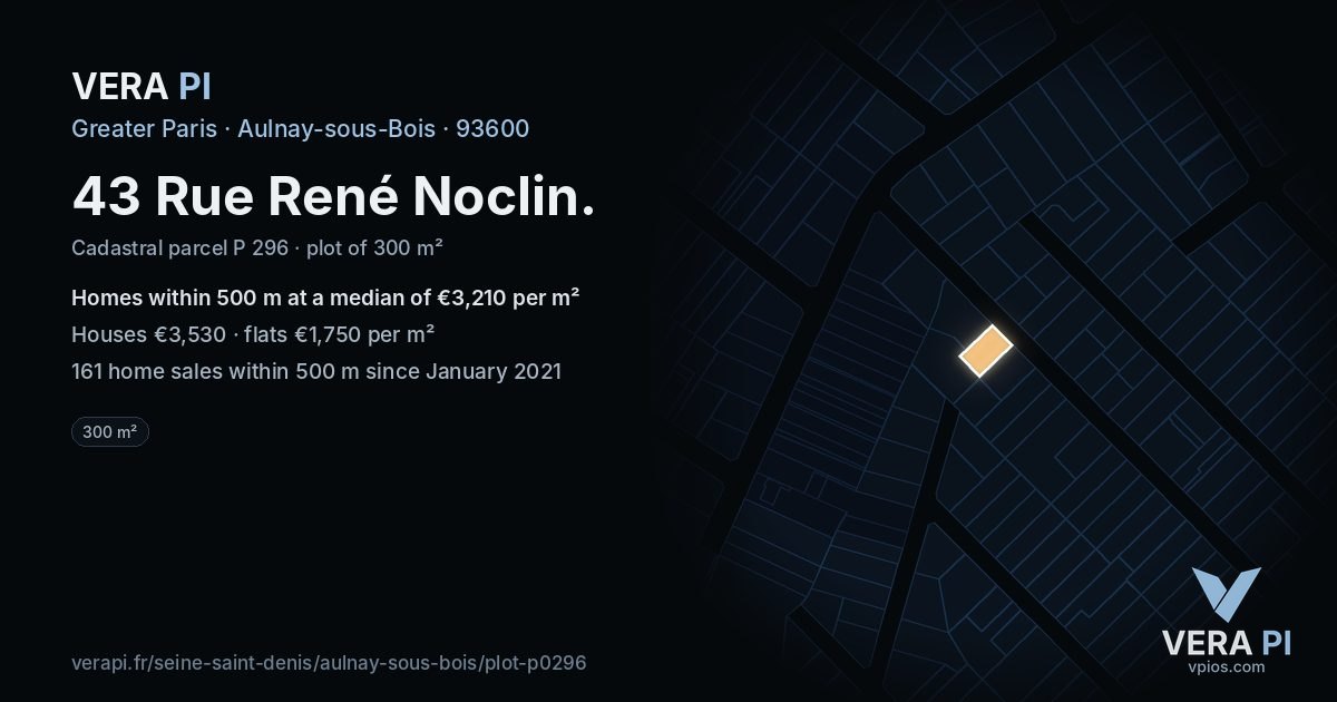 43 Rue René Noclin, Aulnay-sous-Bois at night – the plot lit, the parcels around coloured by the prices near them