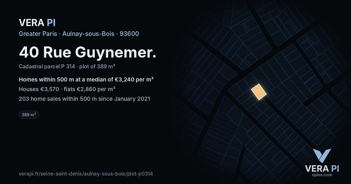 40 Rue Guynemer, Aulnay-sous-Bois at night – the plot lit, the parcels around coloured by the prices near them