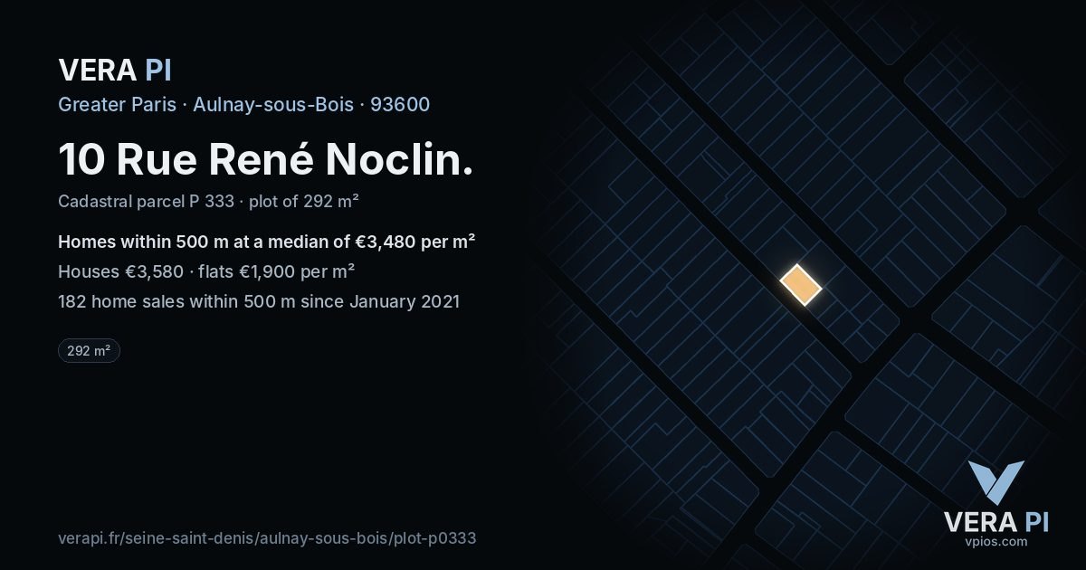 10 Rue René Noclin, Aulnay-sous-Bois at night – the plot lit, the parcels around coloured by the prices near them