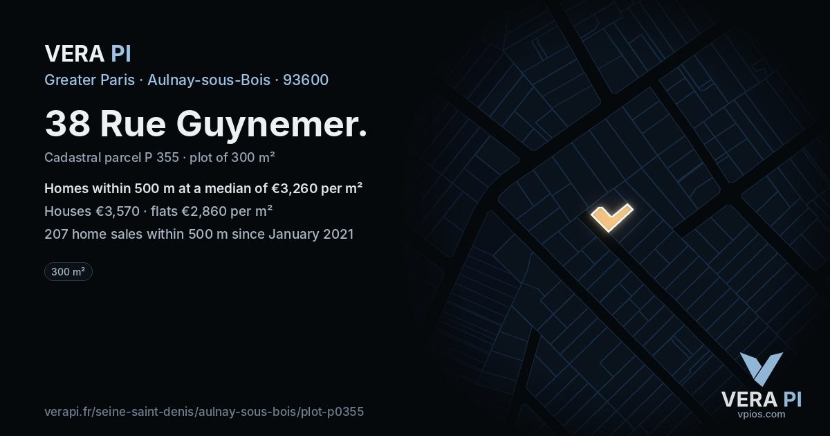 38 Rue Guynemer, Aulnay-sous-Bois at night – the plot lit, the parcels around coloured by the prices near them