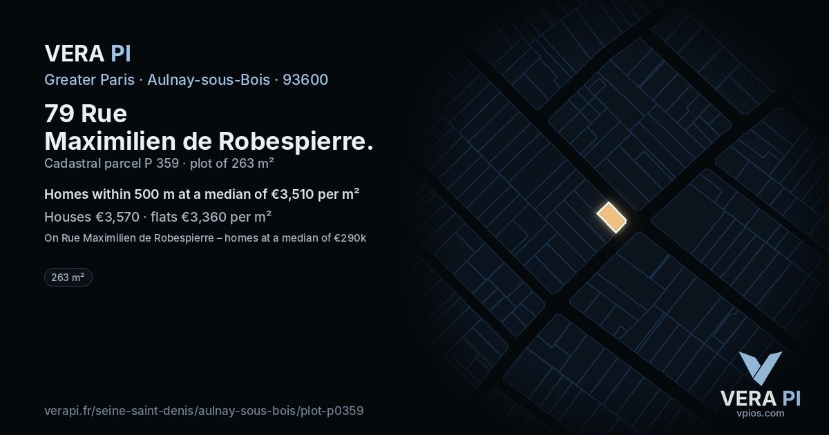 79 Rue Maximilien de Robespierre, Aulnay-sous-Bois at night – the plot lit, the parcels around coloured by the prices near them