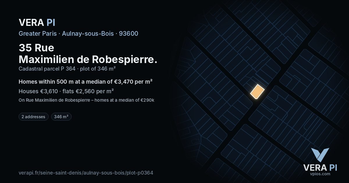 35 Rue Maximilien de Robespierre, Aulnay-sous-Bois at night – the plot lit, the parcels around coloured by the prices near them