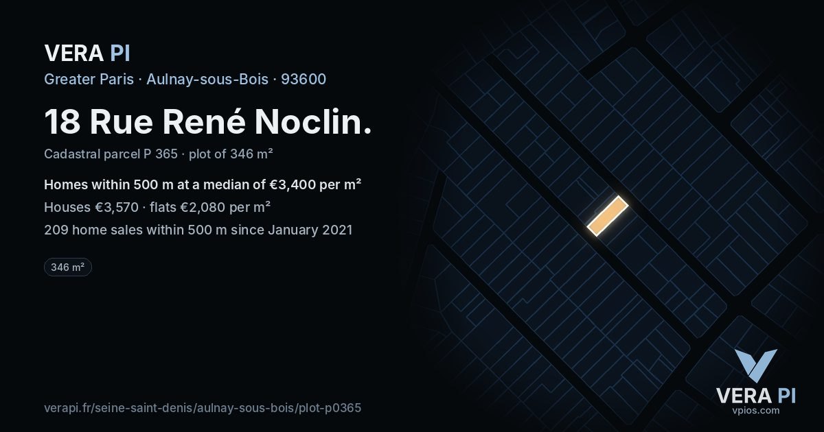 18 Rue René Noclin, Aulnay-sous-Bois at night – the plot lit, the parcels around coloured by the prices near them