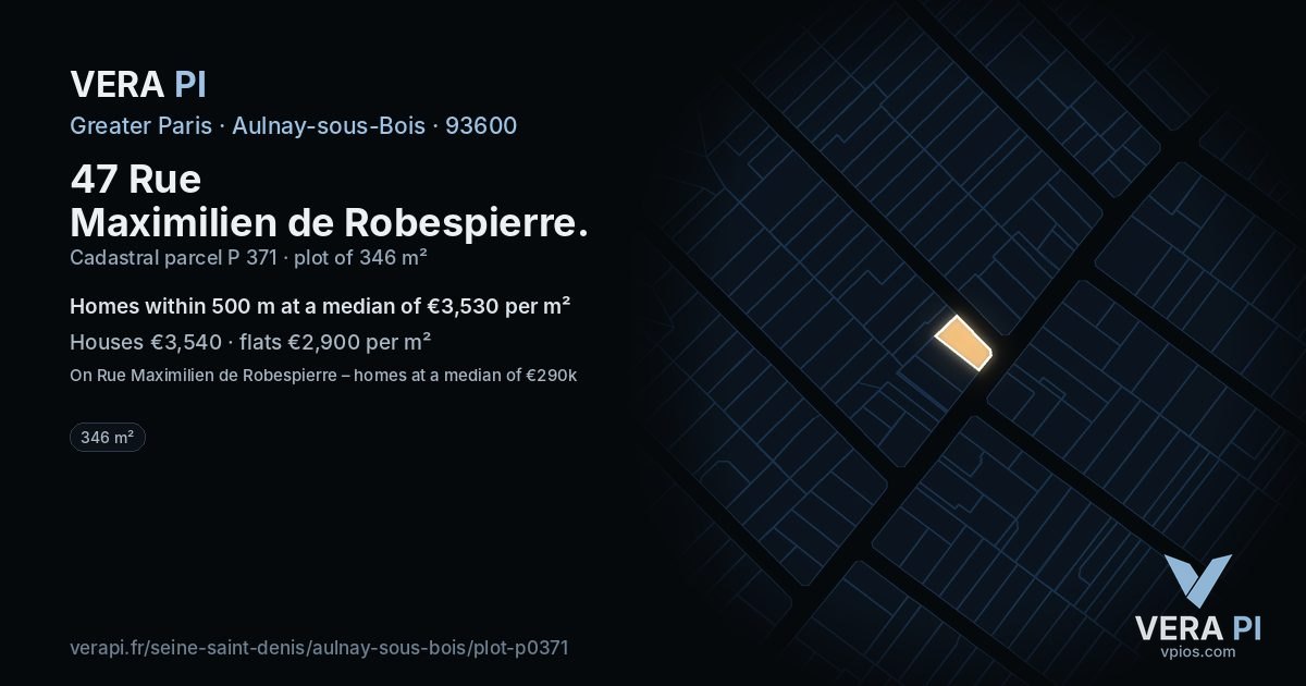 47 Rue Maximilien de Robespierre, Aulnay-sous-Bois at night – the plot lit, the parcels around coloured by the prices near them