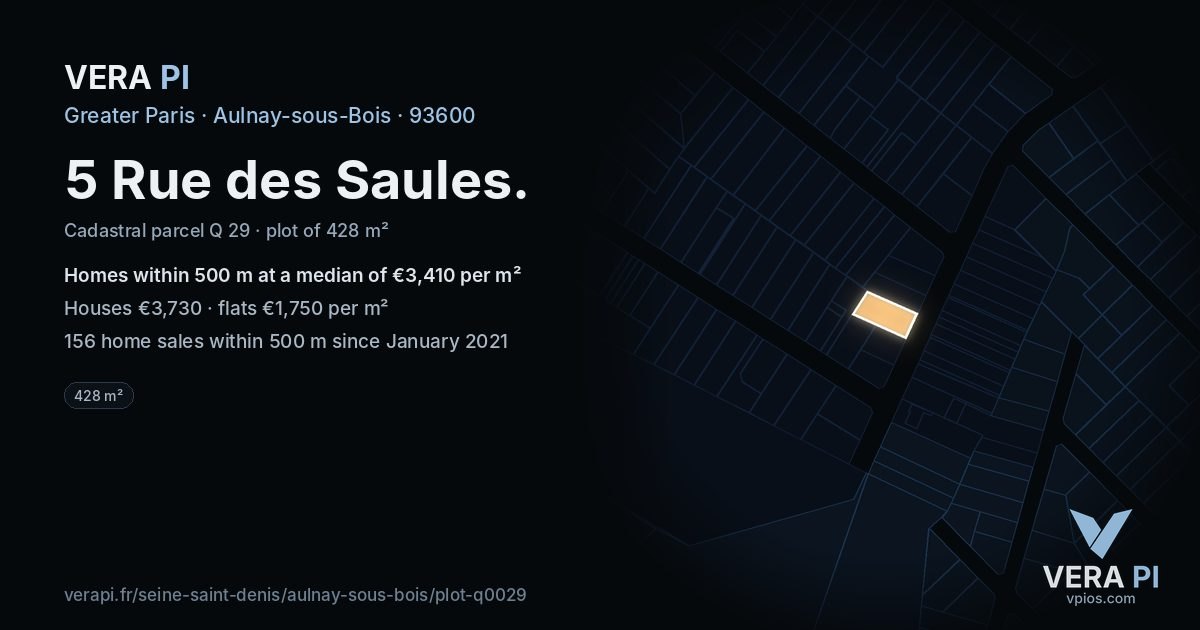 5 Rue des Saules, Aulnay-sous-Bois at night – the plot lit, the parcels around coloured by the prices near them