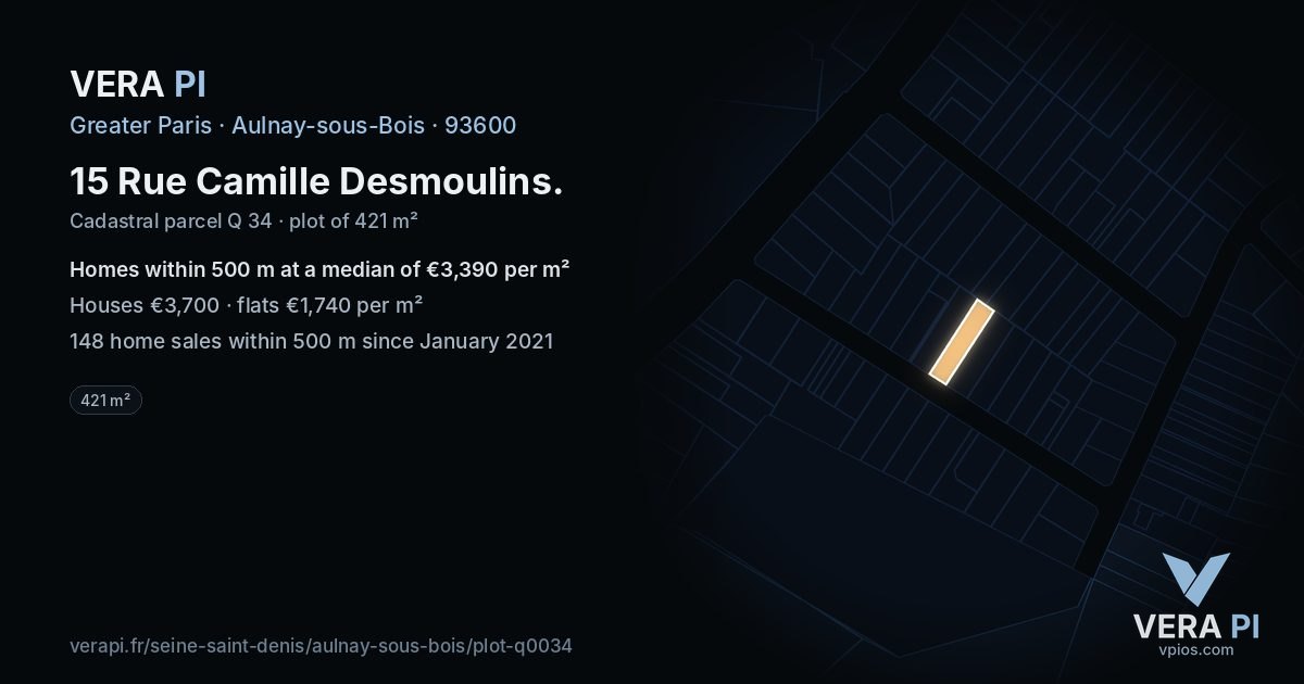 15 Rue Camille Desmoulins, Aulnay-sous-Bois at night – the plot lit, the parcels around coloured by the prices near them