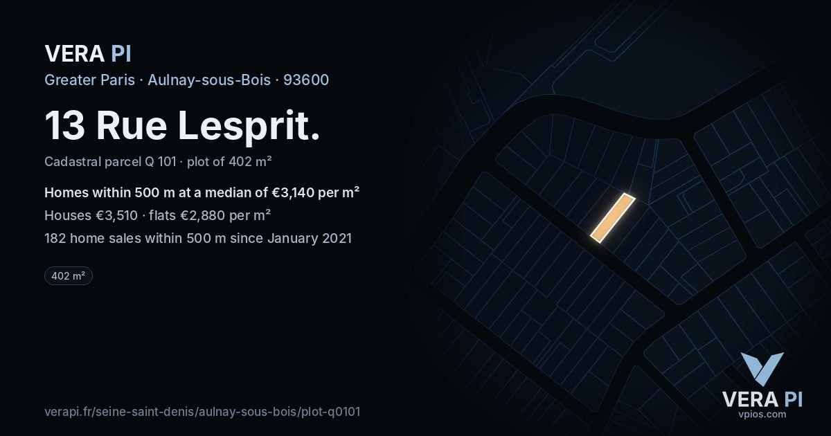 13 Rue Lesprit, Aulnay-sous-Bois at night – the plot lit, the parcels around coloured by the prices near them