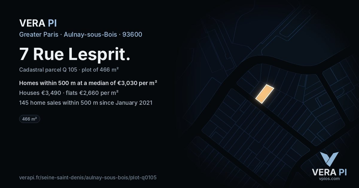 7 Rue Lesprit, Aulnay-sous-Bois at night – the plot lit, the parcels around coloured by the prices near them