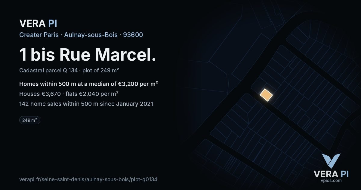 1 bis Rue Marcel, Aulnay-sous-Bois at night – the plot lit, the parcels around coloured by the prices near them