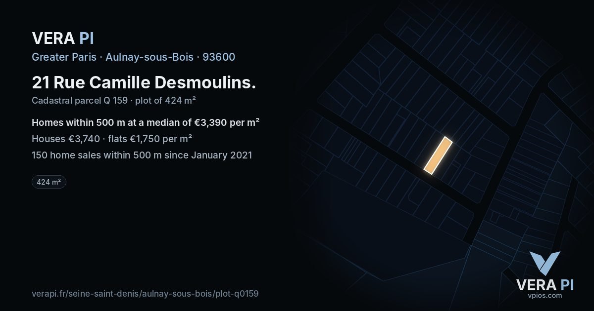 21 Rue Camille Desmoulins, Aulnay-sous-Bois at night – the plot lit, the parcels around coloured by the prices near them