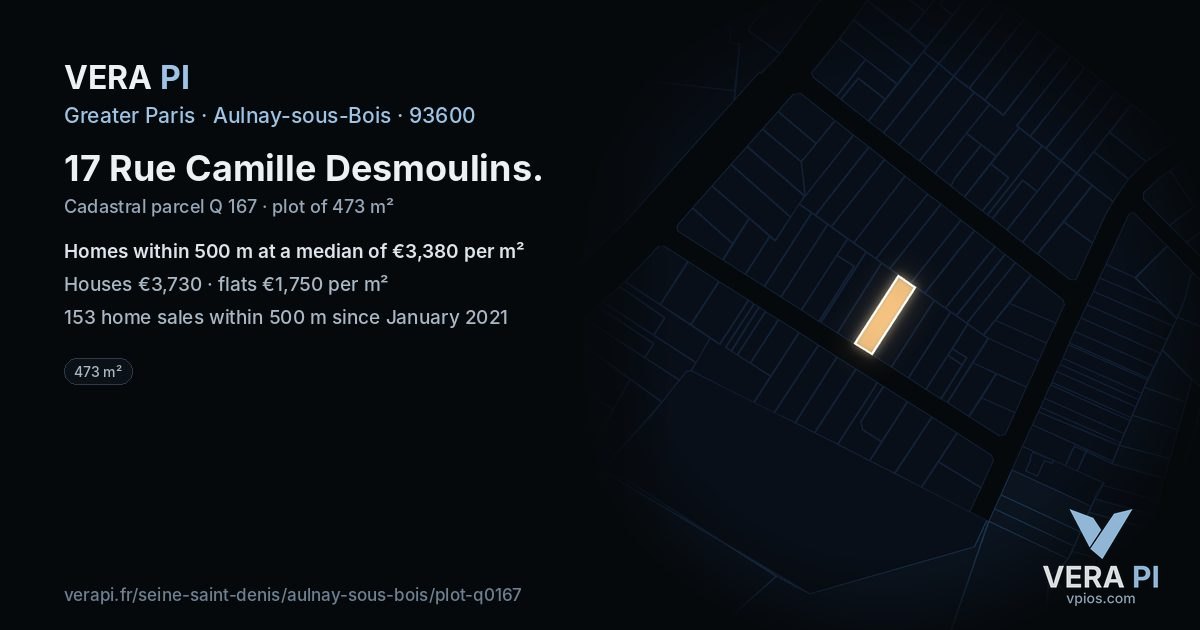 17 Rue Camille Desmoulins, Aulnay-sous-Bois at night – the plot lit, the parcels around coloured by the prices near them