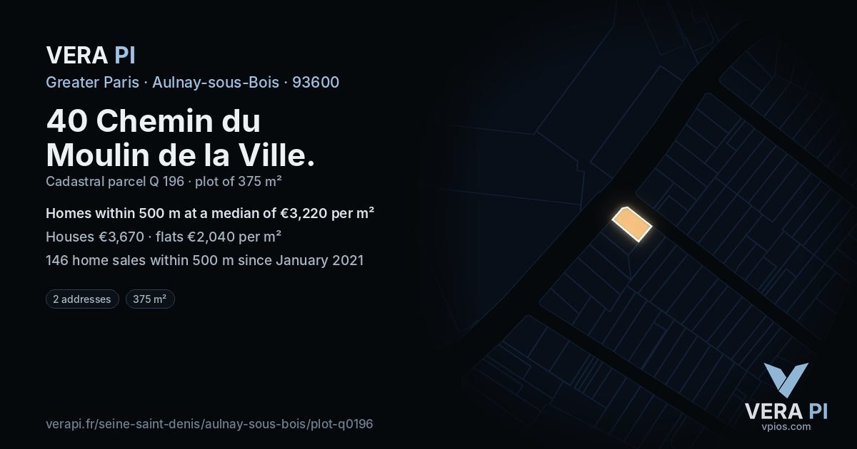 40 Chemin du Moulin de la Ville, Aulnay-sous-Bois at night – the plot lit, the parcels around coloured by the prices near them