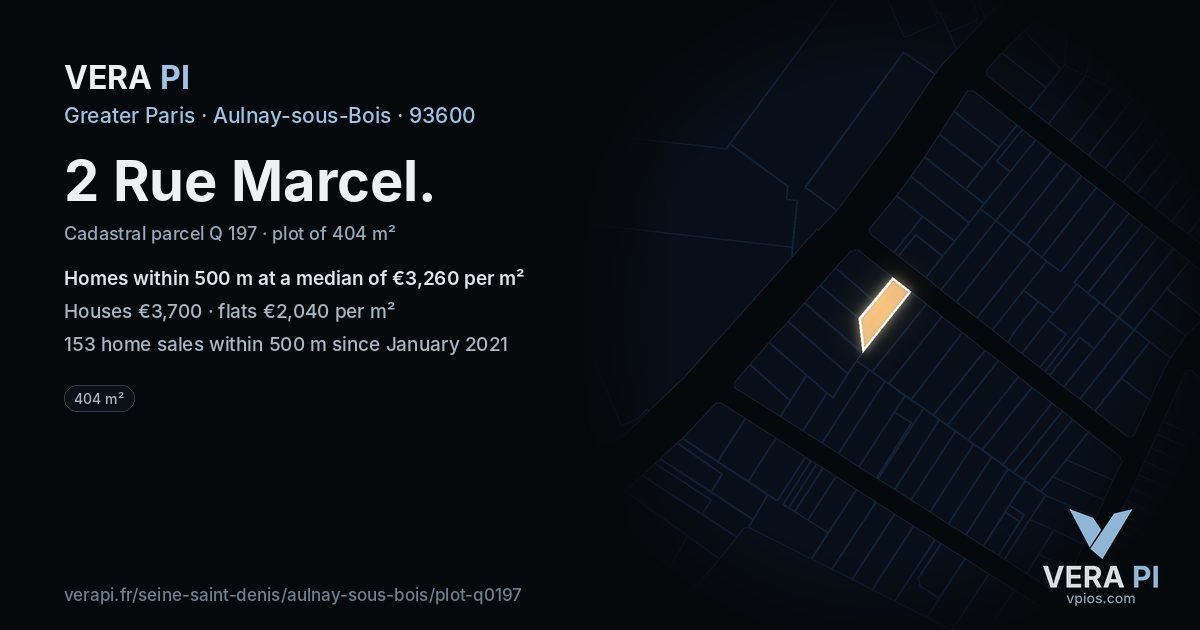 2 Rue Marcel, Aulnay-sous-Bois at night – the plot lit, the parcels around coloured by the prices near them