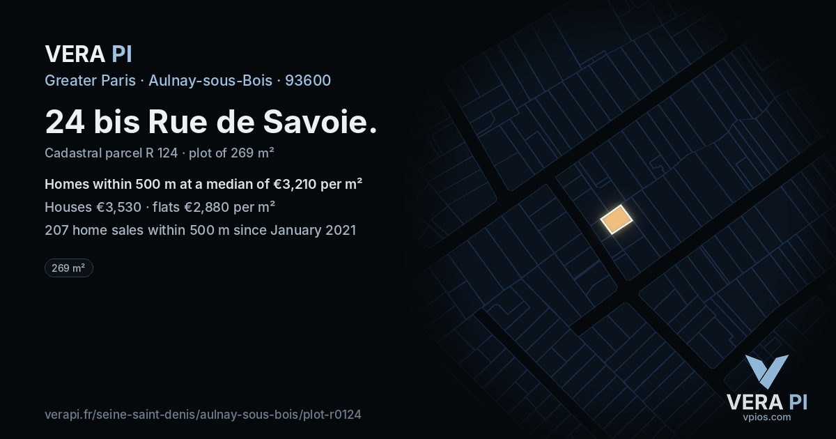 24 bis Rue de Savoie, Aulnay-sous-Bois at night – the plot lit, the parcels around coloured by the prices near them