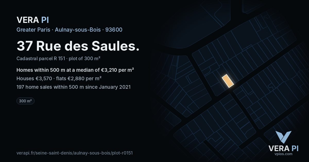 37 Rue des Saules, Aulnay-sous-Bois at night – the plot lit, the parcels around coloured by the prices near them