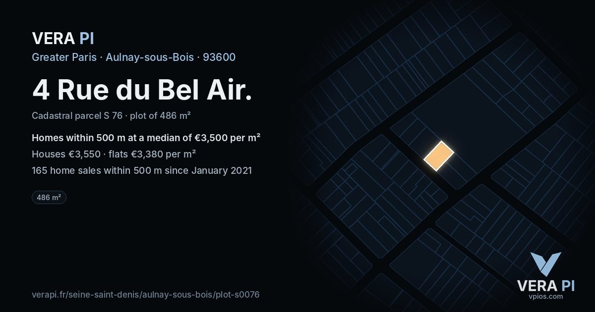 4 Rue du Bel Air, Aulnay-sous-Bois at night – the plot lit, the parcels around coloured by the prices near them