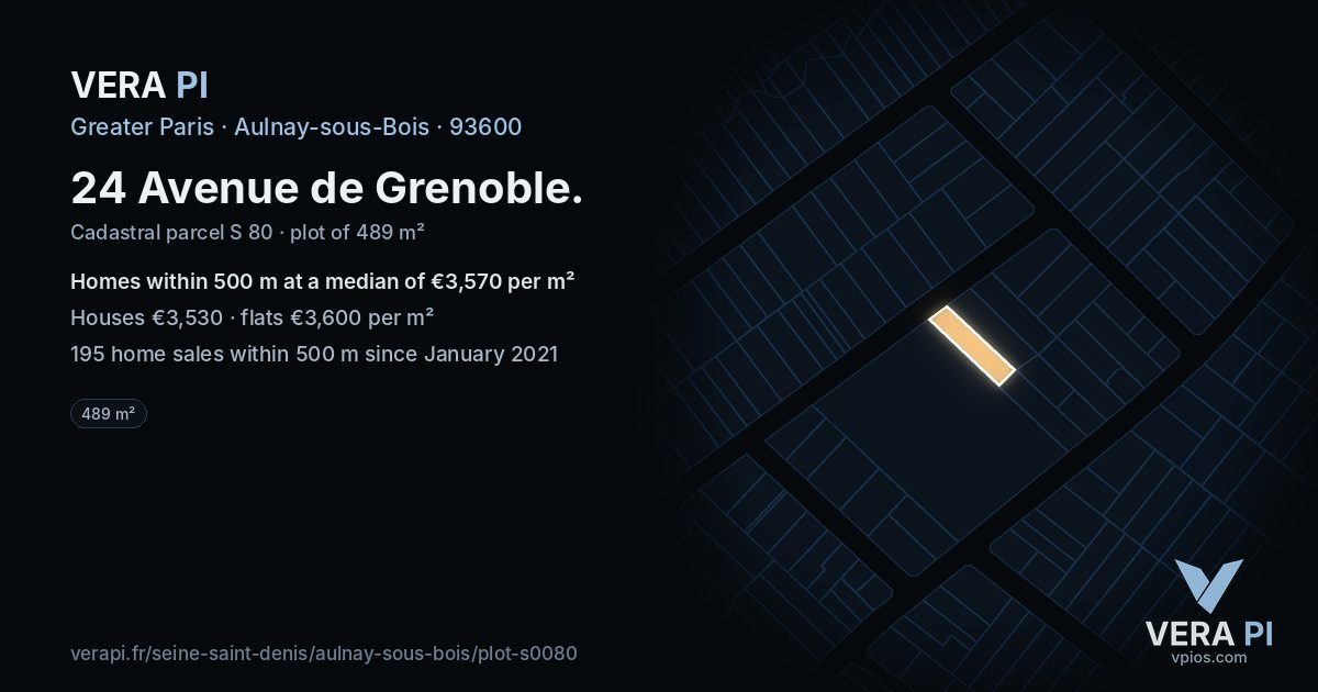 24 Avenue de Grenoble, Aulnay-sous-Bois at night – the plot lit, the parcels around coloured by the prices near them